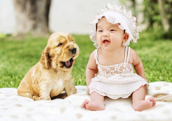 Happy dog with baby